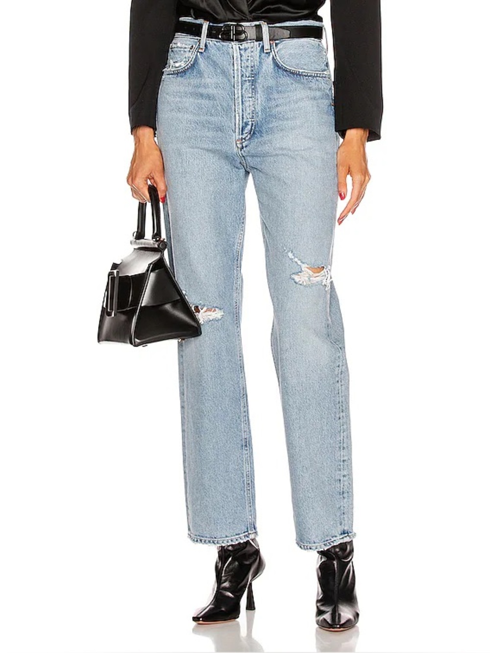 Agolde Jeans Womens 27 90s Mid Rise Loose Fit Distresses Button Fly Light Wash